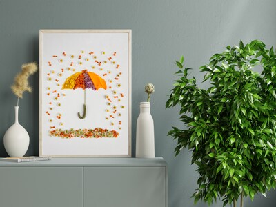 April Showers, May Flowers - Art Print Made from Nature - Cute, Colorful, Whimsical Umbrella Home Decor Made from Flowers, Unique, Children - image2